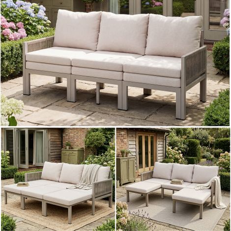 Conjunto de muebles de jardín, sofá de exterior, sofá de 3 plazas, sofá multifuncional (convertible en tumbona), hierro galvanizado, color caqui. (1/5)