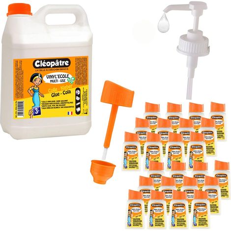 Schoolpack Colle Blanche Vinylique 24 P'tits Pot avec Pinceau Intégré 80g + Recharge 5kg avec Pompe Doseuse Pack Année de Colle (1/3)
