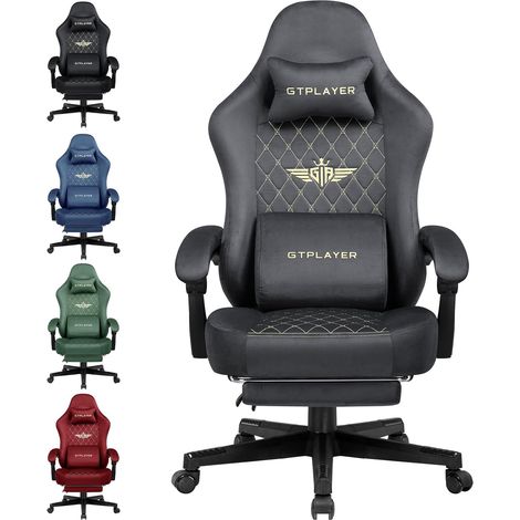 GTPLAYER Chaise Gaming Fauteuil Gaming Tissu Chaise Gamer Ergonomique Bureau Chaise PC, 150 kg, Chaise de Table RéGlable et Pivotante avec Coussin D'Assise à Ressorts et Repose-Pieds, Gris