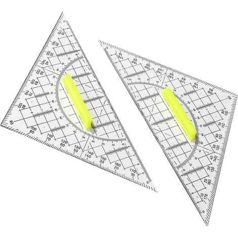 Lntyq Requerre,Equerre Ecole Rapporteur, 2 pcs Règle Equerre Rapporteur Kit Geometrie Triangle Plastique à Dessiner avec Poignée Requerre Plate Transparente pour Etudiants Enfants Bureau Maths