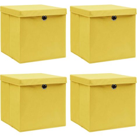 vidaXL Cajas de almacenaje con tapas 4 uds tela amarillo 32x32x32 cm (1/4)