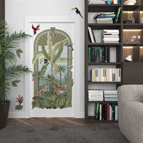Grand Décor Panoramique Découpé, trompe l'oeil graphique sur jungle amazonienne de rêve, 164,5 cm X 84,5 cm (1/5)