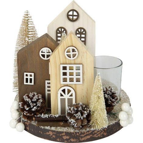 TrendLine weihnachtliche Häuser Wohndeko aus Holz Ø 18 x 15,5 cm Figur