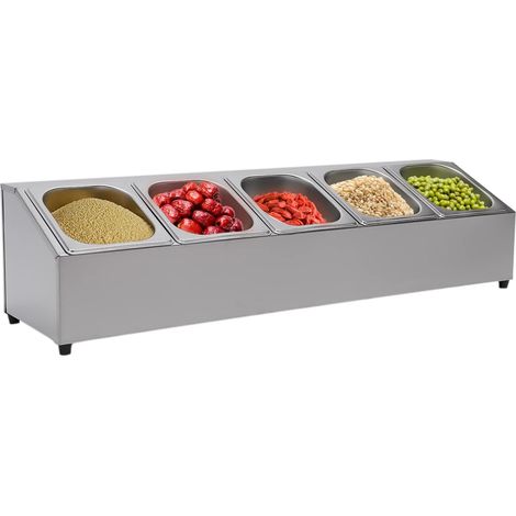Contenitore Gastronorm in acciaio inox con bordo superiore GN, contenitore per ingredienti per la ristorazione (5 contenitori GN e 5 coperchi)