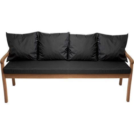 Coussin pour banc 170x50/4x50x56cm, Coussin extérieur, Coussins pour balançoires de jardin 3 places Noir, Coussin d'assise, Coussin de dossier (1/5)