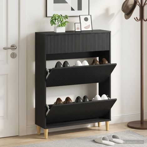vidaXL Shoe Cabinet ARNHEM 78 x 24 x 103 cm Engineered Wood Black (1/5)