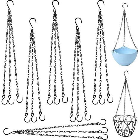 6 chaînes de suspension, suspension pour plantes, accessoires de jardin en marbre noir, chaînes de remplacement pour pots de fleurs, chaînes de suspension en étain avec crochets (1/5)