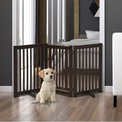 Barriera autoportante per cani, pieghevole e regolabile, MDF, marrone scuro OKMYHOME (1/5)