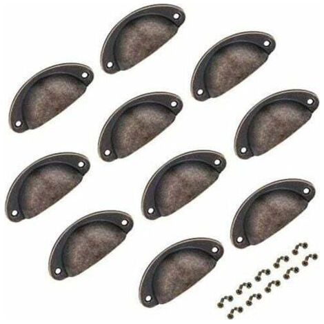 10pcs Copper Drawer Knobs Half Moon Handles Antique Cup Handles for Cabinet Furniture Knobs with Screws 82x35mm (Color 1)-Fei Yu (1/4)