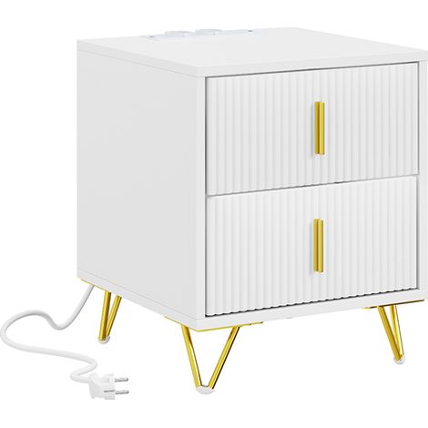 SoBuy Bedside Table with 2 Drawers White 40x40x47cm Modern FBT115-E-W (1/5)