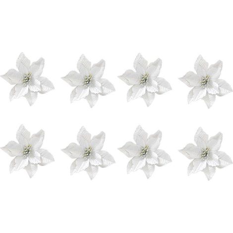 Stück 13 cm Glitzernde künstliche Hochzeits-Weihnachtsblumen Weihnachtsbaumkränze Dekoration Ornament (Silber) (1/3)