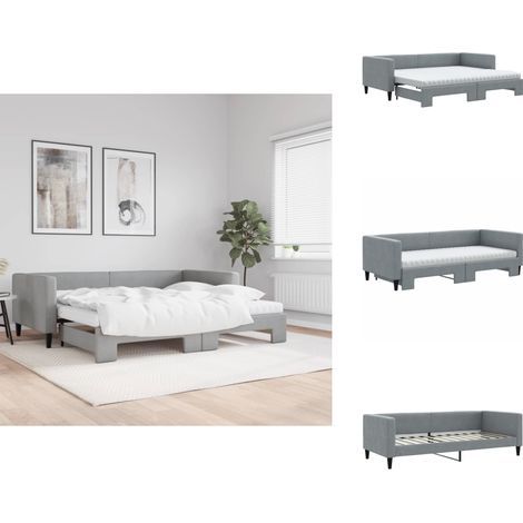 Lit de jour avec gigogne et matelas gris clair 90x200 cm tissu vidaXL (1/5)