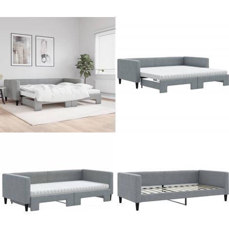 vidaXL Tagesbett Ausziehbar mit Matratze Hellgrau 100x200 cm Stoff (1/5)