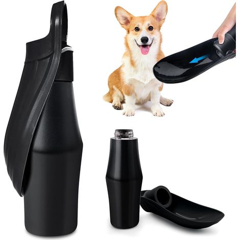 Hunde-Trinkflasche – 750 ml, 180° faltbar, tragbare Haustier-Trinkflasche, Edelstahl-Hunde-Trinkflasche für das Training (Grau Schwarz, 1) (1/5)