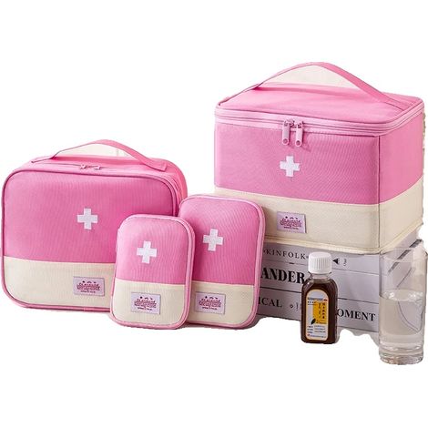 Set di 4 borse mediche portatili, in resistente tessuto Oxford, dal design compatto - Rosa (1/2)