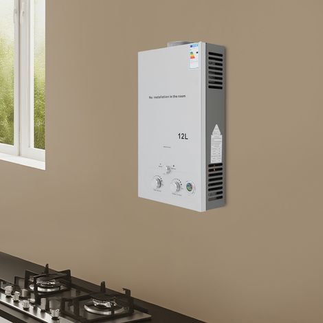 12L, 24KW calentador de agua instantáneo, calentador de agua instantáneo con funcionamiento a GLP y cabezal de ducha (1/5)