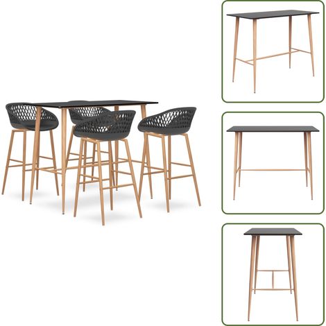 The Living Store 5-tlg. Bar-Set Schwarz und Grau - Bartheke (1/5)