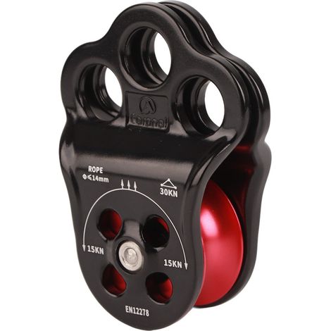 Hitch Climber Pulley, 30KN Dual Bearing 3 Holes Climbing Pulley Device Aviation Aluminium Triple Attachment Pulley für 14 Mm/0,5 Zoll Seil, für Rigging Schleppen Baumpfleger