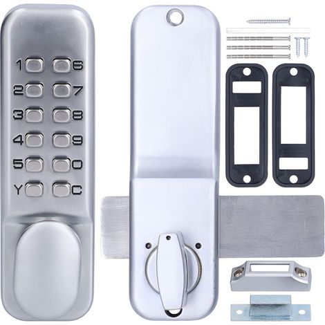 Verrou Porte à Code Mecanique, Serrure Combinaison Mecanique avec Poignée Verrou a Code Mecanique Exterieur Digicode pour Porte Extérieur de Alliage de Zinc, pour Portes D'entrée Maison Hôtel (Argent) (1/5)