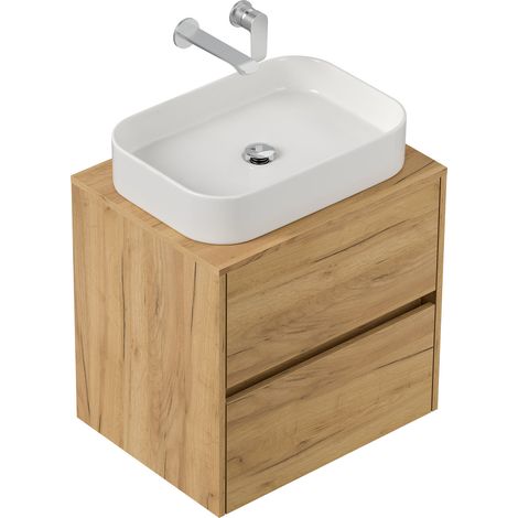 Badmöbel Taifun 60cm mit rechteckigem Aufsatzwaschbecken eiche gold (1/5)