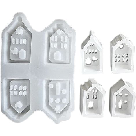 Kleine Silikonhausform im europäischen Stil, Ambientebeleuchtung, Epoxidgipsform (Modell X798, neues 4-teiliges Haus) (1/2)