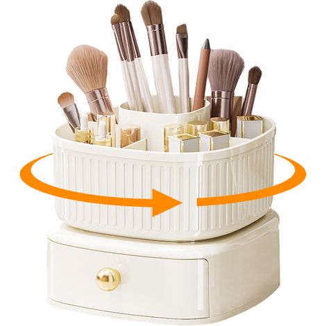 1 Organisateur de maquillage, rotation 360°, tiroir intégré, étagère cosmétiques, ABS durable, pour chambre et salle de bain (1/5)