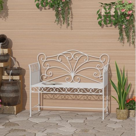 Banc de jardin en métal blanc mat, 2 places, résistant aux intempéries (1/5)