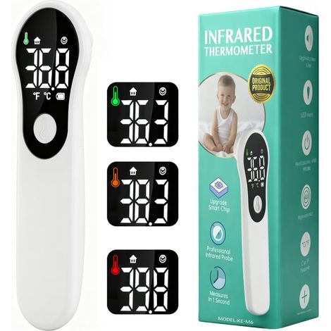 Termometro frontale senza contatto per neonati e adulti, termometro digitale a infrarossi con allarme febbre, lettura rapida e precisa, schermo LCD, conversione °C/°F (gelo) (1/5)