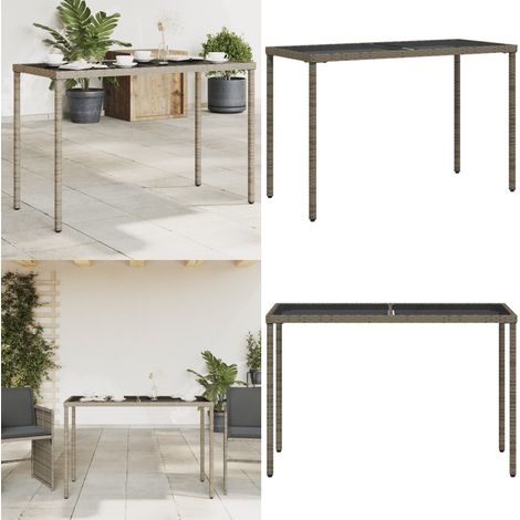 Mesa de jardín superficie de vidrio ratán PE gris 115x54x74 cm - Ratán sintético - Vidrio templado