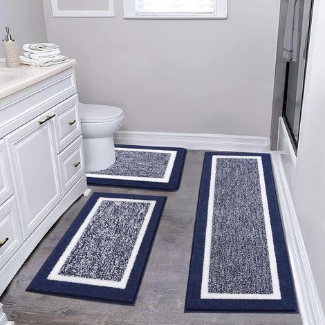 Ensemble de tapis de salle de bain 3 pièces, tapis de salle de bain en microfibre extra doux, antidérapant et absorbant, bleu marine (1/5)
