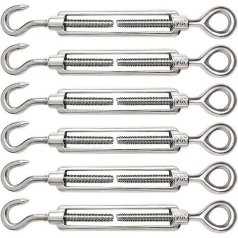 6 pezzi Tendicavo M6, tenditore regolabile in acciaio inox 304 con gancio e occhiello per filo, cavo d'acciaio, corda, accessori per tenditore - Crezuo