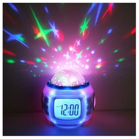 Réveil pour enfants (garçons et filles) avec projecteur d'étoiles musical, veilleuse LED et bougie. Cadeau idéal pour Noël ou un anniversaire. Convient aux enfants de 3 à 10 ans. (1/5)