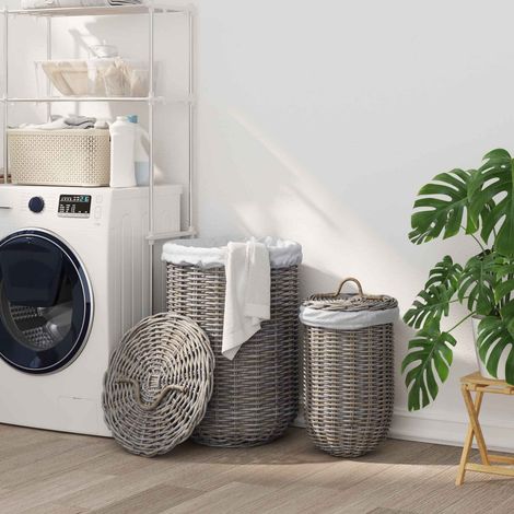 vidaXL Cesto per la biancheria con coperchio 2 pcs Grigio Kubu