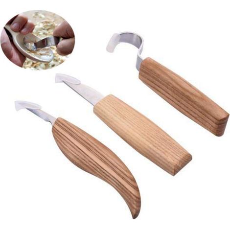 Ensemble de 3 outils de sculpture sur bois pour cuillères, couteau à détail, polissage et affûtage du cuir (1/5)