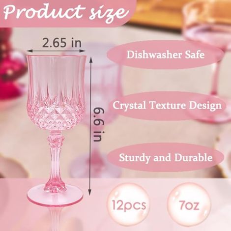 Irovami – Gobelets à vin en plastique rose – Lot de 12 gobelets de fête – Verres pour réception de mariage – Fournitures pour grands événements – Rose