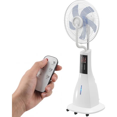 Nébuliseur Ventilateur 90W 3 Vitesses 5 Pales 3L Réservoir Oscillation 75° Contrôle à Distance 5 Roues