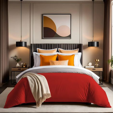Housse de Couette Double Ranforce (200 x 200 cm), 100% Coton, Rouge, Fermeture à Boutons, 145 Fils au Pouce carré, Lavable en Machine à 30 °C, Douce et Durable (1/5)