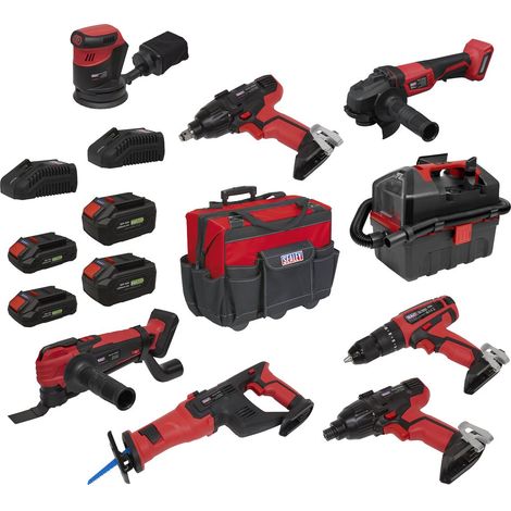 Sealey CP20VCOMBO4EU 8 x SV20 Cordless Power Tool Kit 20V Euro Plug 4 Batteries