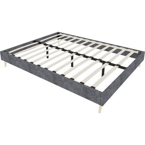Cama moderna 140 x 200 cm gris en terciopelo holandés, sin cabecero ni colchón (1/5)