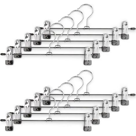 Cintres À Pinces - Métal - Revêtement Antidérapant Noir - Pour Pantalons - Lot De 10