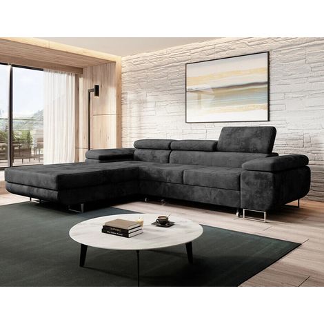 Alvaro Velvet Left Hand Facing Corner Sofa Bed with Storage and Lift Mechanism - Dark Grey (1/4)