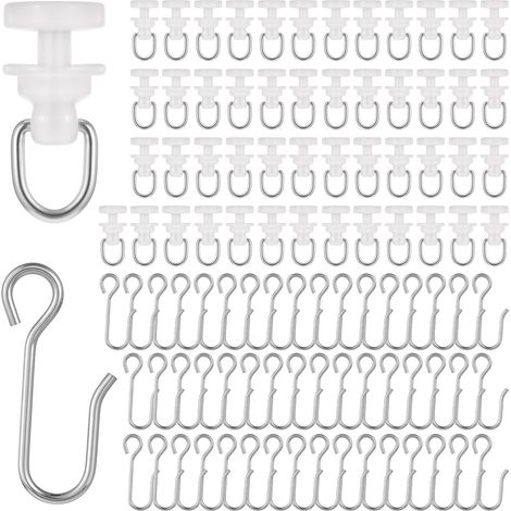 (100Pièces)Crochet de Rideau Rail Set,50 Pièces Crochet Rideau Rail Glisseur avec 50Pièces Crochets en Métal, Rouleaux De Tringle à Rideaux Glissières (1/5)