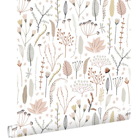 Papier peint à motif fleurs des champs rose clair et terracotta – Dimensions 53cm x 10,05m – Intissé avec impression écologique – Estahome (1/5)