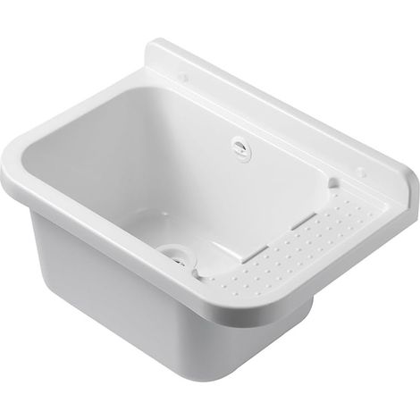 Lavabo mural en résine blanc 50 x 32 cm – Vasque suspendue ultra-résistante – Installation murale facile – Pour garage, buanderie, extérieur – Intec (1/5)