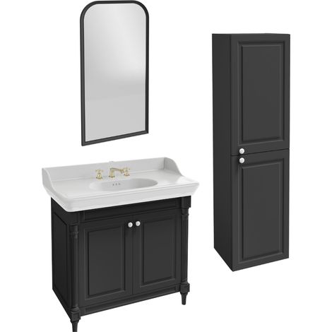 Meuble salle de bain JACOB DELAFON Cléo 1889 + colonne droite miroir + mélangeur croisillon or (1/5)