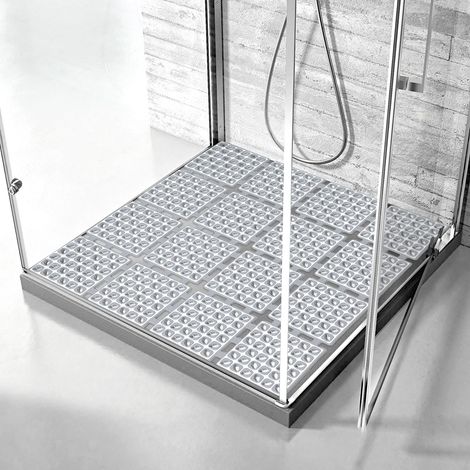 Tapis de douche antidérapant 60x60cm, doucheinlage avec ventouses pour douche ou baignoire, tapis antidérapant pliable et découpable pour douche (Gris clair, 60 x 60 cm) (1/5)