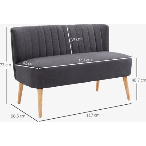 Canapé 2 places, revêtement souple, housse facile d'entretien, jusqu'à 220 kg, 117 x 56,5 x 77 cm, gris foncé (1/5)