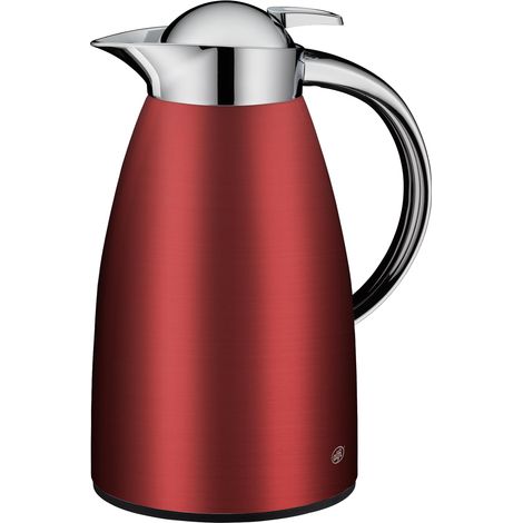 1,0 l, rouge satiné, pichet isotherme en acier inoxydable avec insert en verre trempé hygiénique, bouchon à vis avec bouton poussoir confortable, poignée ergonomique, d'une seule main, (1/5)