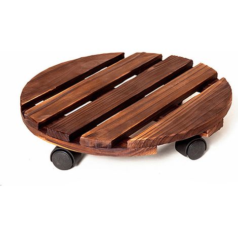 Support de pot de fleurs en bois massif carbonisé, plateau rond avec roulettes universelles, socle mobile pour plantes (1/5)