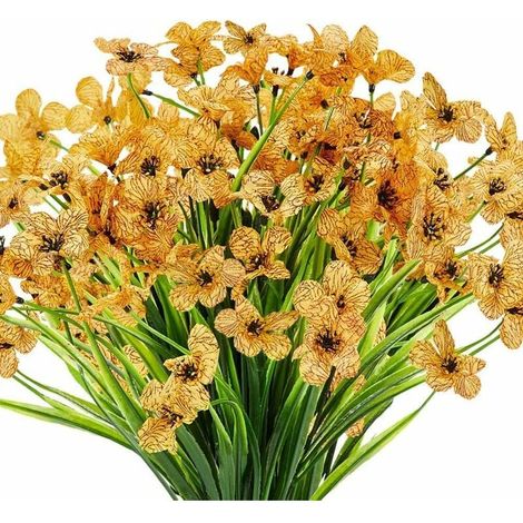 Lot de 6 fleurs violettes artificielles résistantes aux UV, pour une utilisation intérieure et extérieure, ne se décolorent pas (jaune) KLB-AquaForge (1/5)